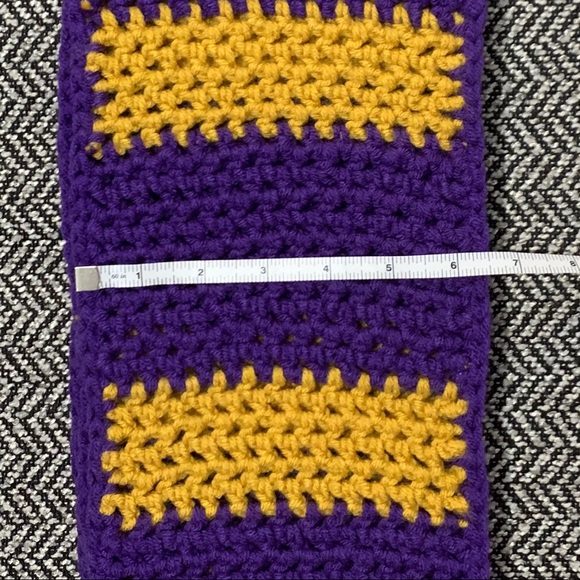 Unisex Purple & Gold crochet color block scarf - Picture 3 of 4